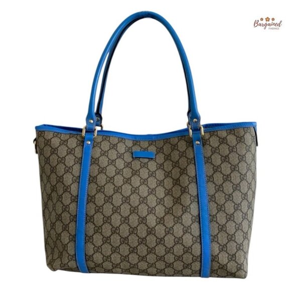 Authentic GUCCI Brown/Blue GG Coated Canvas Joy Medium Tote Bag - Picture 1 of 13